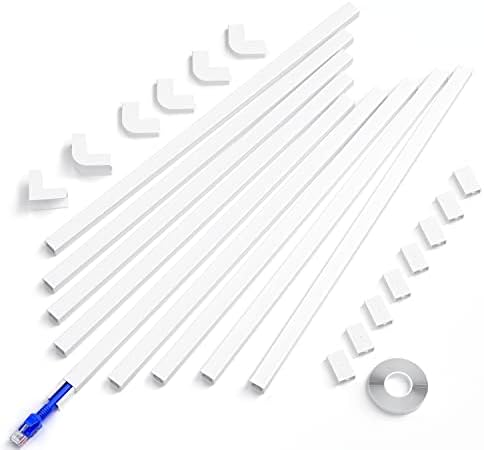 Delamu 142in Wire Hider Wire Covers for Cords on Wall, Cord Cable Hider for 1 Wire, Paintable Cord Covers for Wires on Wall, Cord Hider for Wall Mount TV, White Cable Raceway, 9xL15.7 W0.59 H0.4in