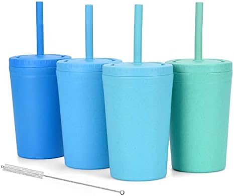 Homestockplus Reusable Wheat Straw Cups with Lid and Straws, 10 Oz Chip Resistant Drinking Cups, Small Water Cups with Silicone Straws - BPA Free Dishwasher Safe for Milk, Drinks, Smoothies