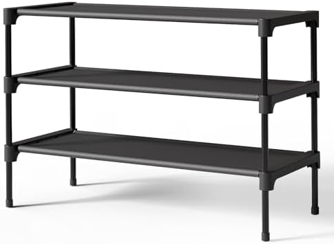 Kitsure Shoe Rack - Premium Non-Woven Shoe Rack Shelf, Shoe Organizer for Closet, Entryway, Garage & Corridor, Sturdy & Durable Long Stackable Shoe Shelves, Medium, Black