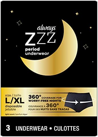 Always ZZZs Overnight Disposable Period Underwear for Women, Size L, Black Period Panties, Leakproof, 3 Count