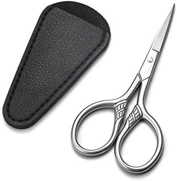 Small Precision Scissors, 3.5inch Stainless Steel Multi-Purpose Vintage Beauty Grooming Kit for Facial Hair, Eyebrow, Eyelash, Beard, Moustache with PU Sheath