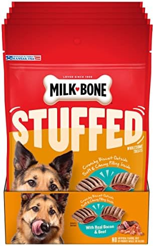 Milk-Bone Stuffed Dog Treats with Real Bacon & Beef, 10 Ounce (Pack of 5), Crunchy Biscuit with Soft & Chewy Filling