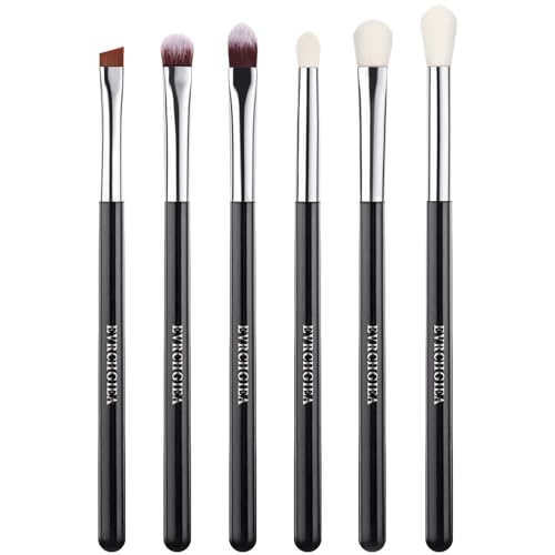 Eye Makeup Brush Set, 6 Pcs Professional Blending Eyeshadow Makeup Brushes for Concealer Eyebrows Eyeliner, Soft Hairs & Wood Handle (black and silver)…