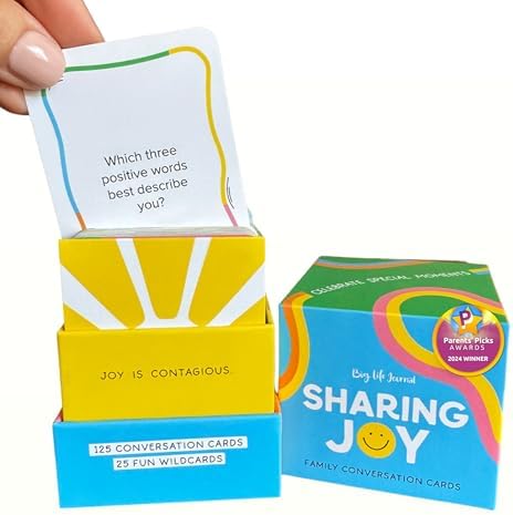 Big Life Journal Sharing Joy Family Conversation Cards - 150 cards that bring families closer together, put down the phones & connect with family, meaningful talk, great for dinner table, road trips