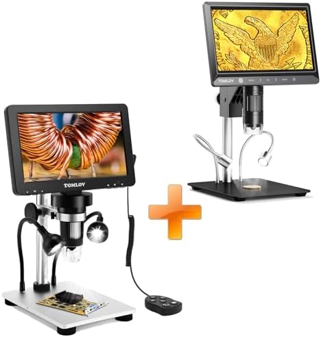 TOMLOV DM702 10.1" Digital Microscope, Coin Microscope Full View, USB Coin Magnifier with Light for Error Coins, Adults Soldering Microscope+DM9