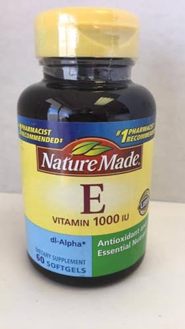 Nature Made dl-Alpha Vitamin E 1000 IU Softgels 60 ea (Pack of 2)