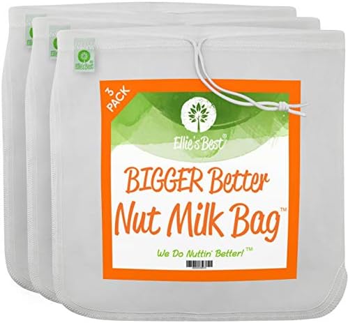 Pro Quality Nut Milk Bag - 3 XL12"X12" Bags - Commercial Grade Reusable All Purpose Food Strainer - Food Grade BPA-Free - Ultra Strong Fine Nylon Mesh - Almond Milk, Juices, Cold Brew Recipes Videos