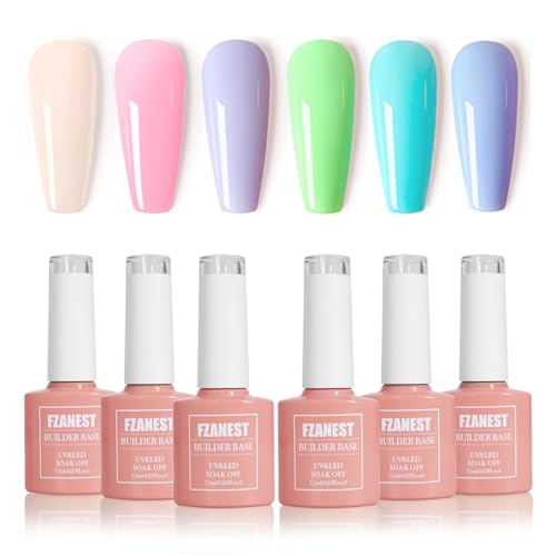 FZANEST Rubber Base Gel Polish 6pcs*7.5ml Set, 6 in 1 Builder Gel in a Bottle, Hot Pink Tones Neon Pink Shades Magenta Light Soft to Dark Nail Art Design for Women Girl