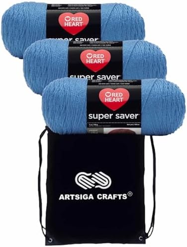 Red Heart Super Saver Delft Blue E300-885 (3-Skeins - Same Dye Lot) Worsted Medium #4 Acrylic Yarn for Crocheting and Knitting with Project Bag