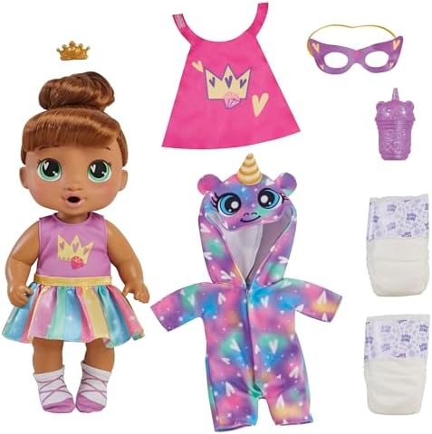 Baby Alive Super BFF Sophia Sparkle Brown Hair Dress Up Baby Doll Playset, 11 Inches, Toys for 3 Year Old Girls & Boys & Up (Amazon Exclusive)