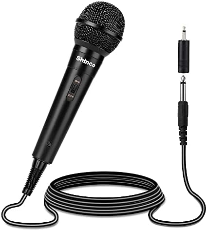 Shinco Handheld Mic, Cardioid Vocal Dynamic Microphone with 13ft Cable and ON/Off Switch, Plug-in Microphone for Karaoke Singing Machine, AMP, and Speaker