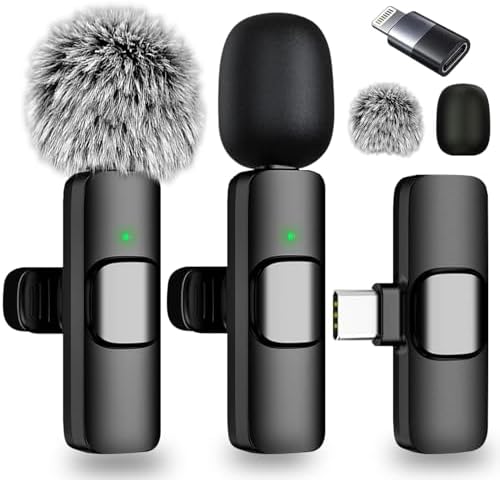 Wireless Lavalier Microphone for iPhone - Android, iPad, Tablets, Bluetooth Mini Microphone with Noise Canceling,65FT Transmission,6H Battery Life, Professional Lapel Mic for Video Recording