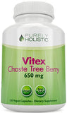 Purely Holistic Chasteberry Vitex Supplement 650mg - 4 Month Supply 120 Vegan Capsules Agnus-Castus Chaste Tree Berry Capsules Supports Normal Hormone Balance for Women