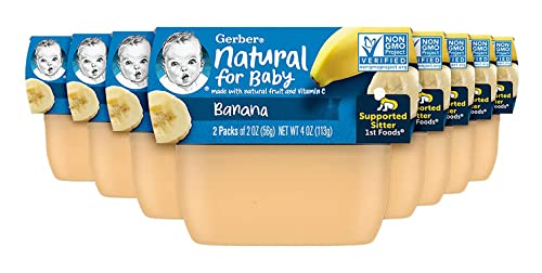 Gerber 1st Foods Baby Food Banana Puree, Natural & Non-GMO, 2 Ounce Tubs, 2-Pack (Pack of 8)