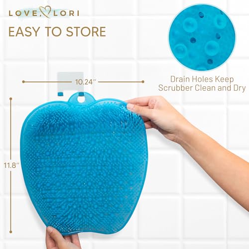 Love, Lori Foot Scrubber for Use in Shower - Foot Cleaner & Shower Foot Massager Foot Care for Men & Women to Soothe Achy Feet - Non Slip Suction (Blue) - Shower Accessories