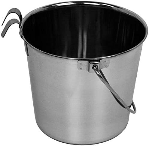 6 Quart Stainless Steel Bucket with Dual Hook | Perfectly Fits on Kennels, Cages and Critter Crates | Heavy Duty Bucket for Pets Cleaning & Food Prep - Flat Sided Pail