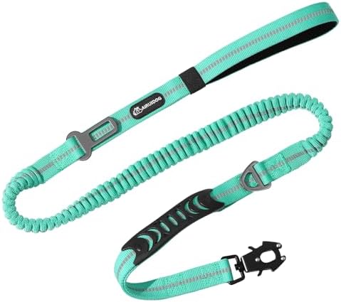 Heavy Duty Tactical Bungee Dog Leash, 4-6FT Shock Absorbing Tactical Dog Leash with 2 Padded Handles, Metal Carabiner Clip,Car Seatbelt, Reflective Dog Leash for Medium Large Dogs (Teal)