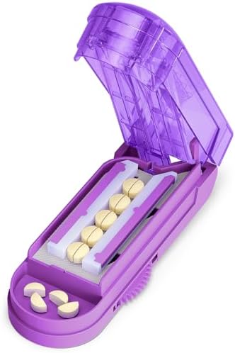 ONE PIX Pill Cutter Splitter for Small and Tiny Pills, Pill Cutter for Cutting Multiple Pills at a Time in Half, Pill Cutter for Small or Large Pills with Hidden Sharp Stainless Steel Blade, Purple