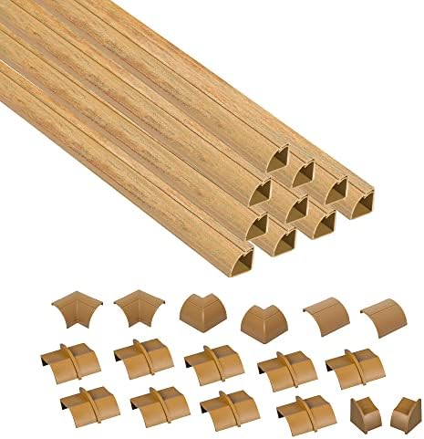 D-Line 157in Stainable Wood-Effect Corner Cable Concealer Multipack, Floor Wire Hider, Quarter Round Cord Cover, Organize Cords in Corners, Floor Molding - 10x 15.7in Lengths & Accessories