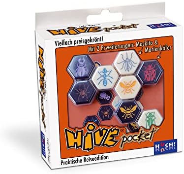 Smart Zone Games Hive Pocket Portable Strategic Board Game for 2 Players – Includes Ladybug & Mosquito Expansions – Compact Travel Version of The Award-Winning Hive Game