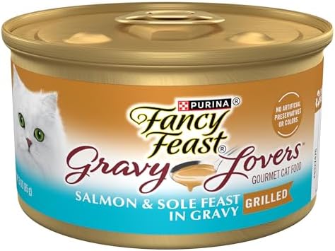 Purina Fancy Feast Gravy Lovers Salmon and Sole Feast Grilled Gourmet Cat Food in Wet Cat Food Gravy - (Pack of 24) 3 oz. Cans