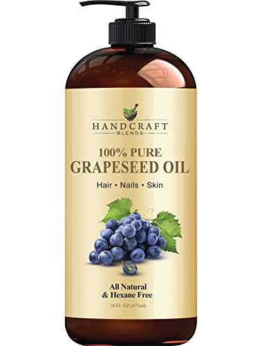 Handcraft Blends Grapeseed Oil - Cold-Pressed 16 Fl Oz - 100% Pure and Natural - Premium Grade Carrier Oil for Skin and Hair - Hair and Body - Massage - Hexane-Free