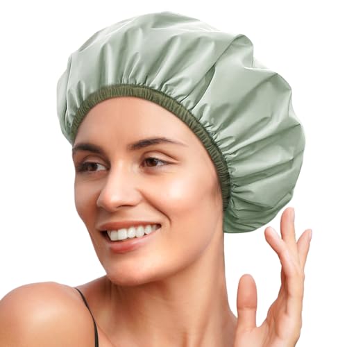 Yanibest Luxury Waterproof Shower Cap for Women, Reusable Double Layer Shower Cap, Non-Slip Shower Cap for Most Hair Types, One Size