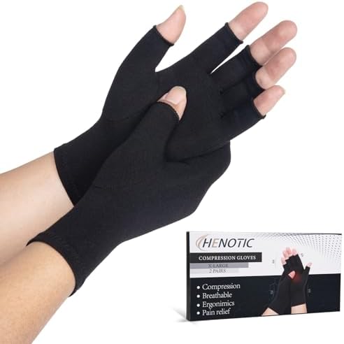 2 Pairs Arthritis Compression Gloves for Women Men, Fingerless Breathable & Moisture Wicking Compression Gloves for Relieving Carpal Tunnel Aches, Rheumatoid Pains, Joint Swell Black XL