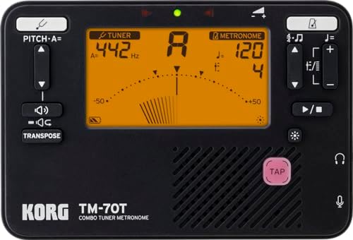 Korg TM-70T Tuner and Metronome w/ Sound Out Mode, Transpose Mode, and Chromatic Mode - Black