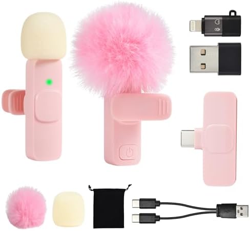USB C Phone Microphone for iphone Android Tablet ipad PC Wireless Lavalier Mini Mic for Content Creator Video Recording Vlogging Youtube Tiktok Podcast Interview Usbc Microphones Small Mics Pink