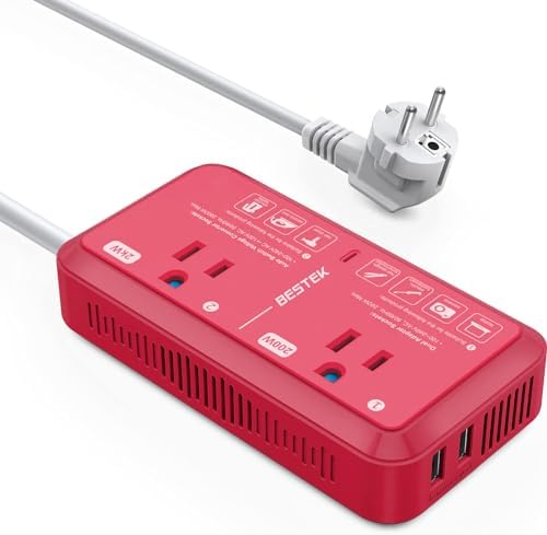European Travel Plug Adapter 220V to 110V Voltage Converter US to Europe 2000W Travel Voltage Converter with 2 USB Ports for Hair Dryer/Curling Iron/Phone Travel Adapter for Europe Countries (Red)