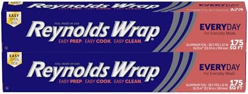 Reynolds Wrap Aluminum Foil Roll Pack, Easily Moldable Around Food for a Tight Seal, Great for Covering Dishes and Storing Leftovers, 2 Pack, 175 Sq. Ft. Rolls