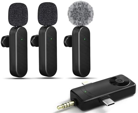 Wireless Lavalier Microphones, 4-in-1 Universal Receiver for Android iPhone iPad Laptop & Camera, USB-C, Wireless Mini Microphone for Video Recording, Vlog, YouTube, TikTok（3 Mic ）