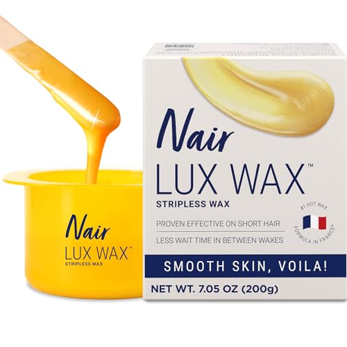 Nair Lux Wax, Microwaveable Hot Waxing Kit for Women, Stripless Hair Removal for Legs, Underarms, Bikini at Home, Proven Effective on Short Hair, 1 Count, 7.5 Oz