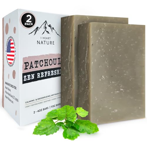 iHeart Patchouli Soap Refresher (2 Packs) - Earthy, Masculine Scent with Deep Cleansing and Moisturizing Mens Bar - With Shea butter for Rich Creamy Lather - Perfect for Men with Active Lifestyle