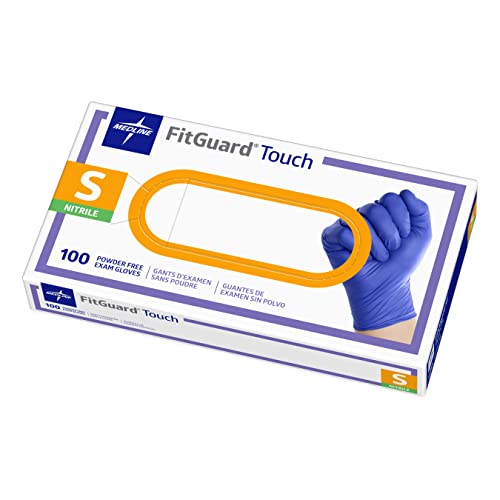 Medline FitGuard Touch Nitrile Exam Gloves, 100 Count, Small, Powder Free, Disposable, Not Made with Natural Rubber Latex, Excellent Sense of Touch for Medical Tasks, Durable for Household Chores