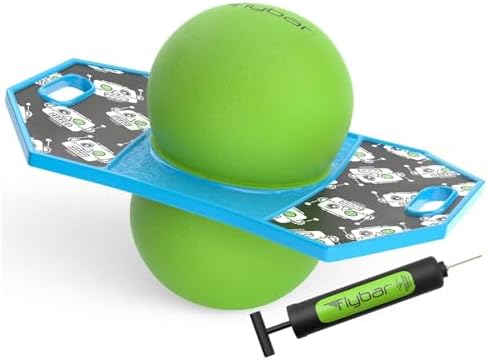 Flybar Pogo Trick Ball for Kids, Trick Bounce Board for Boys and Girls Ages 6+, Up to 160 lbs, Includes Pump, Easy to Carry Handle, Durable Plastic Deck Indoor, Outdoor Toy Pogo Jumper (Robot)