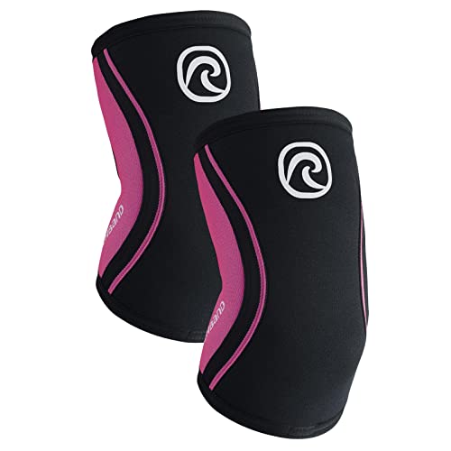 Rehband Elbow 5mm Compression Sleeve, Neoprene Elbow Sleeves for Weightlifting, Anatomical Design, Non-Slip & Close Fitting, Elbow Support Unisex, Colour:Black/Pink - 1 Pair, Size:Medium
