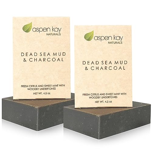Aspen Kay Naturals Handmade Dead Sea Mud Soap Bar for Face & Body (2 Pack) - Natural & Organic – Activated Charcoal & Pure Essential Oils 4.5 oz Per Bar