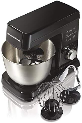 Hamilton Beach 6 Speed Electric Stand Mixer with Stainless Steel 3.5 Quart Bowl, Planetary Mixing, Tilt-Up Head, 300W Motor, Black (63325)