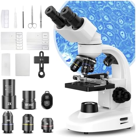 Compound Binocular Microscope - 40X - 2000X Magnification, High - Resolution Optics, Versatile for Laboratory, School & Home Education with Slides Set