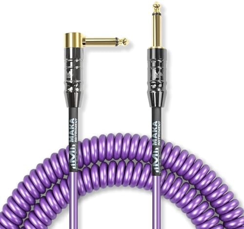 Premium Guitar Coil Cable 40 Feet, Instrument Coiled Curly Cord for Guitar Bass, 1/4 inch Right Angle to Straight, Purple
