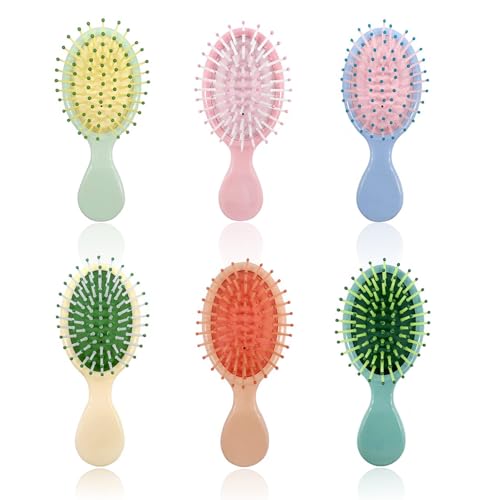 6 Pieces Mini Wet Hair Brush, Travel Detangling Brush, for Most Hair Types, with Ease Knots Without Tears or Breakage, Multicolor