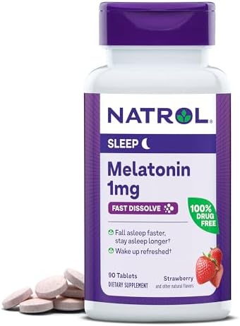 Natrol Fast Dissolve Melatonin 1 mg, Melatonin Supplements for Restful Sleep, Sleep Support for Adults, 90 Strawberry-Flavored Melatonin Tablets, Up to a 90 Day Supply