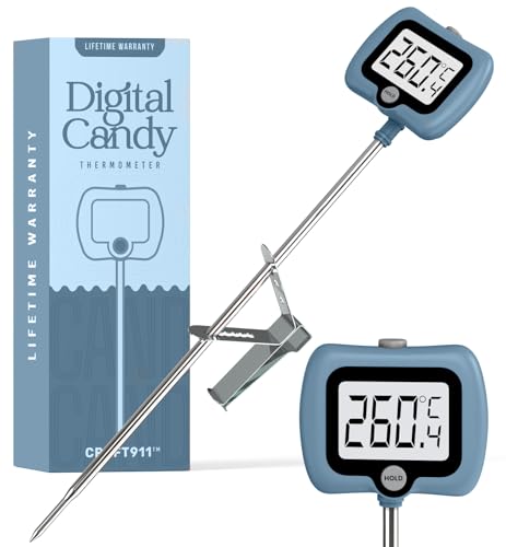 Digital Candy Thermometer with Pot Clip, Instant Read Kitchen Thermometer for Cooking, Baking, and Candy Making – 10" Stainless Steel Probe, LCD Display, Essential Baking Tool (Blue)