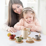 Tea Party Set for Kids, Wooden Tea Set for Little Girls and Boys, Kids Play Kitchen Accessories Toy Dishwasher Safe Tea Set for Toddler, Pretend Play Toddler Tea Set Ideal Christmas Birthday Gift