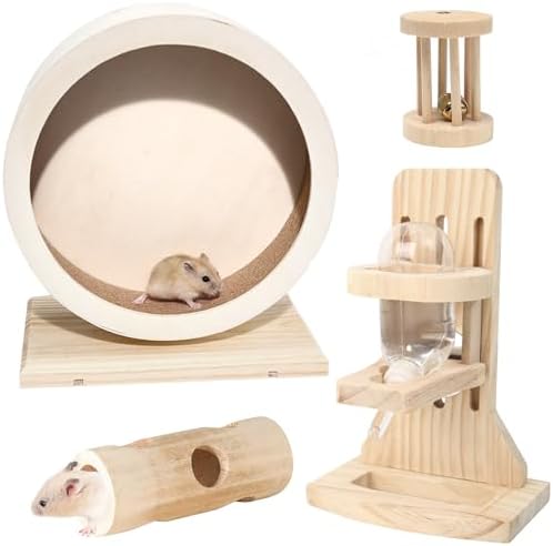 4 Pack Hamster Wheel Set,8.2Inch Medium Size Slience Quiet Spinner Hamster Running Wheels,Hamster Water Feeder Accessories Chew Toys for Guinea Pig,Gerbils,Mice and Other Small Pets Animal