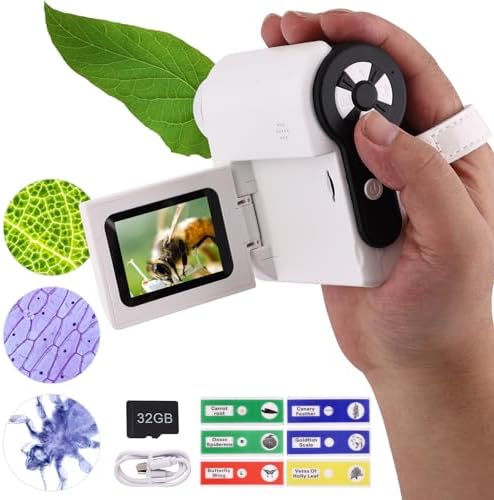 Children's Microscope, 1000x Portable Mini Microscope, captures Photos and Videos, can be Used as a Christmas or Birthday Gift (White)