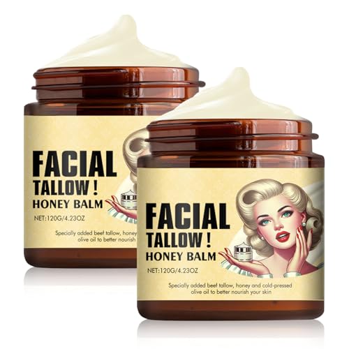Whipped Beef Tallow and Honey Balm, Grass Fed Grass Finished Face Cream, Whipped Tallow Honey Balm Moisturizer,Natural Face and Body Moisturizer(2 Bottles)