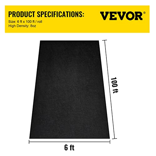 VEVOR 6FTx100FT Non-Woven Geotextile Heavy Duty 8oz Driveway Underlayment for Gravel, Ground Cover, Garden Weed Barrier, Drainage Fabric, Landscaping, Black